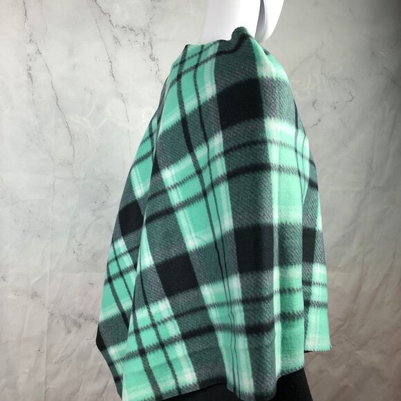 mint seagreen plaid sweater pullover topper travel wrap Open side poncho coverup - Picture 2 of 10